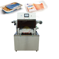 Elektrische desktop-sealmachine voor verse zeevruchten, rundvlees en voedseltrays met gasflush, voor het sealen van plastic PP voedseltrays.