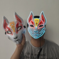 Masque de renard lumineux pour Halloween, cosplay, fil néon EL, LED PVC, multicolore, autonomie de 10-12 heures, 2 piles AA, inverseur, respirant