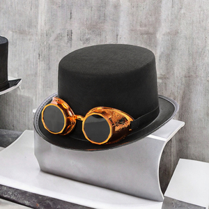 Felt Unisex Steampunk Party <b>Top</b> <b>Hats</b> with Goggles for Men <b>Women</b> Gold Silver Four Seasons - Product Image 3