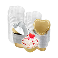 Moule à gâteau jetable en aluminium en forme de cœur avec couvercle transparent, récipient de cuisson doré pour l'emballage de cheesecakes et desserts