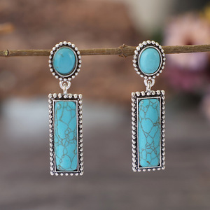 Pendientes Rectangulares Minimalistas con Colgante de Turquesa Geométrica de Lujo, Joyería Fina Elegante para Mujer, Venta al Por Mayor - Product Image 2