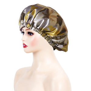 الأفريقي يترك الحرير الأغطية قابل للتعديل شريط مرن بونيه للنساء مخصص عكسها مزدوجة طبقة بونيه مع شعار - Product Image 2