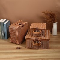 Meilleures ventes : Cadeau de maquillage multifonctionnel, avec doublure pour valise vintage, en rotin plastique tressé à la main, style panier de pique-nique en osier Mesob