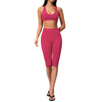Ensemble de sport yoga sans couture pour femme, col en V, ajusté, séchage rapide, anti-humidité, taille haute, effet push-up, 2 pièces