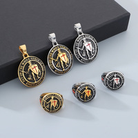Nouveau pendentif unisexe médiéval templier en acier inoxydable plaqué or 18 carats avec diamant et goutte de colle, style rétro
