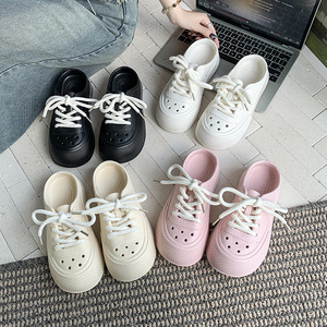 Women's Cream EVA <b>Clogs</b> Thick Sole Height Increasing Platform Sandals Outdoor Breathable Non Slip Closed Toe Flat Sandals - Product Image 4