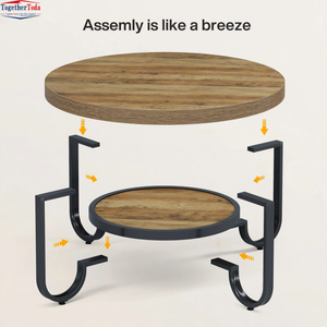 <span class=keywords><strong>Table</strong></span> <span class=keywords><strong>basse</strong></span> <span class=keywords><strong>ronde</strong></span> rustique moderne à double niveau, facile à assembler, pour salon et zones de réception - Product Image 2