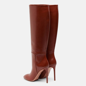 Wide Fit Women's Square Toe Knee High Boots Ladies High Stiletto <b>Heels</b> Shoes Snake Pattern Long Booties - Product Image 3