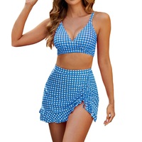 Ensemble de bikini rayé taille haute personnalisé pour femmes Maillots de bain deux pièces col en V de créateur avec couverture