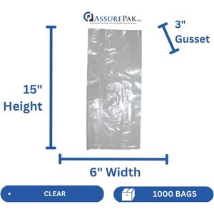 Clear Ldpe Plastic <b>Bag</b> 6x3x15 Inches 0.80 Mil Three Side Seal For <b>Bread</b> And Groceries 1000 Count - Product Image 2