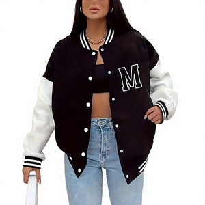 Blouson universitaire unisexe moderne, vêtement d'extérieur décontracté inspiré des Letterman, avec fermeture à boutons-pression et finition côtelée, idéal pour un portage confortable en superposition. - Product Image 1
