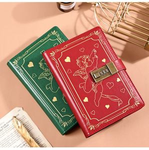 Carnet de notes en cuir PU de luxe rétro B6 avec serrure à code, 100 feuilles, reliure cousue, pages épaissies, porte-stylo, cadeau - Product Image 3