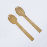 Ensemble de fourchettes-cuillères en bambou compostables, jetables, de haute qualité, 2 en 1, pour événements, fêtes, restaurants, hôtels, vente en gros