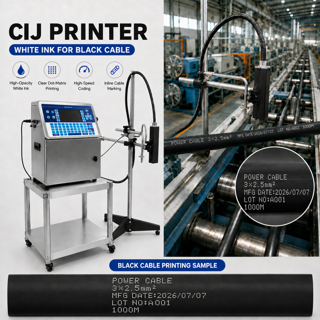 White Ink CIJ Printer for Black Cable Identification and High-Speed Wire Marking DF-B600 Plus