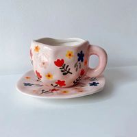 Ensemble de tasses à café et soucoupes en céramique rayées roses, style rétro, personnalisé, pour le thé de l'après-midi