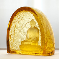 ArtFamily Décoration artisanale en verre sculpté de Bouddha en cristal, style Feng Shui, artisanat de cire faite à la main, pour la maison