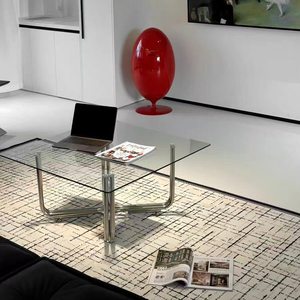 Tavolino da Caffè <span class=keywords><strong>in</strong></span> <span class=keywords><strong>Vetro</strong></span> <span class=keywords><strong>Temperato</strong></span> Stile Bauhaus Antico con Struttura <span class=keywords><strong>in</strong></span> Acciaio Inossidabile, Design Quadrato per Soggiorno - Product Image 5