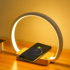 3 Light Mode Bamboo Wood Base Night Light Bedroom Bedside Touch Control 10W Mobile Phone Wireless Charger LED Night Light