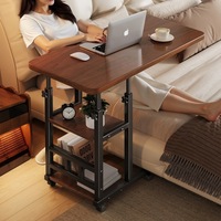 Table d'appoint de chambre à coucher réglable sur roulettes, roues pivotantes fluides, hauteur réglable, structure en bois, design minimaliste moderne, utilisation au bureau, OEM