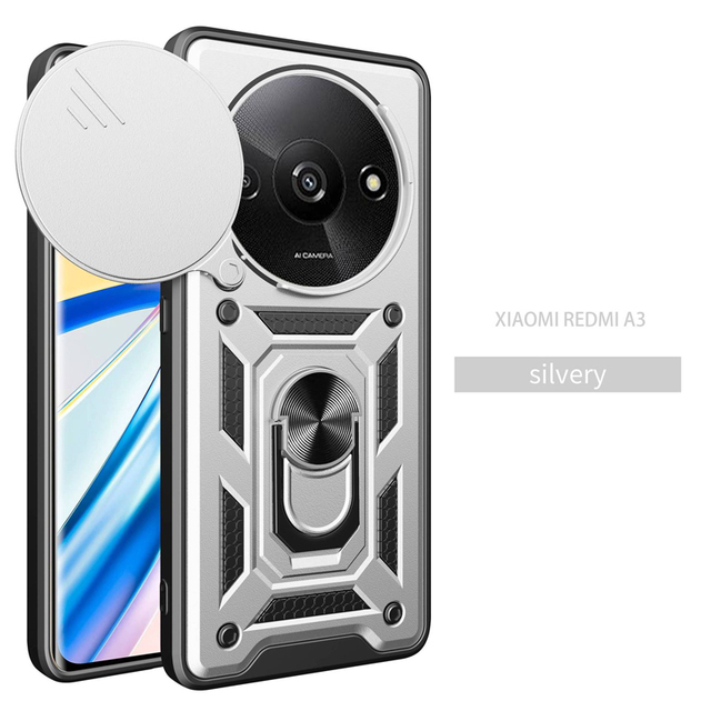 For Redmi A3 Slide Camera Lens protection Magnetic Kickstand 2in1 Phone Cover for Xiaomi Redmi A3