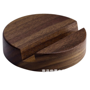Soporte Redondo de Madera Maciza para Teléfono de Escritorio, 8 cm, Marrón Oscuro, Organizador Portátil para Oficina o Escritorio de Estudio - Product Image 5