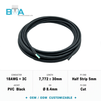 Faisceau de câbles 3 conducteurs 18AWG, 7,772 m/25,50 pi, PVC noir, demi-bande, extrémité à découper de 5 mm pour connexion industrielle d'alimentation et de contrôle