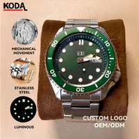 Montre mécanique automatique pour homme avec logo personnalisé, montre de plongée, étanche, cadran vert, affichage lumineux du double calendrier, vente en gros OEM