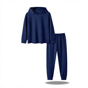 Ensemble de jogging unisexe bleu marine à capuche, manches longues, couleur unie, coupe décontractée, en coton, pour l'automne, pour adultes - Product Image 4