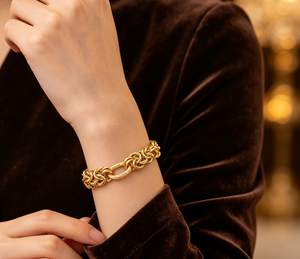 Bracelet chaîne en acier inoxydable plaqué or, bijoux classiques unisexes - Product Image 2