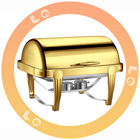 Hotel Gouden Luxe RVS Roll Top Chafing Dish met Glazen Deksel 9L Gas/Brandstof Voedselwarmer Buffetset Catering