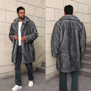 Manteau en fausse fourrure de renard pour <span class=keywords><strong>homme</strong></span>, coupe longue, style coupe-vent, pour l'automne et l'hiver, imitation vison - Product Image 2