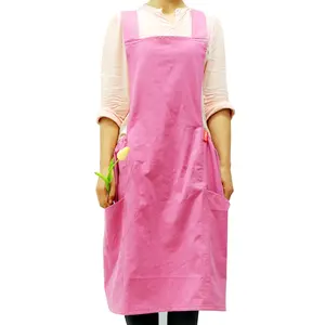 Wholesale pink pinafore cross back 100% cotton cotton apron kitchen