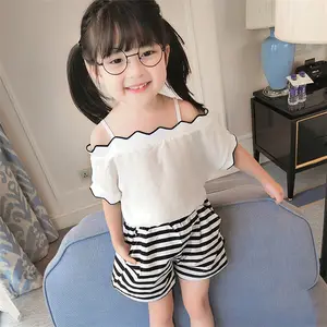 网上购物香港时尚Baba棉质设计儿童夏季短袖儿童短裤套装