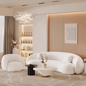 Nouveau design de meubles pour la maison, prix abordable, grand canapé sectionnel moderne en <span class=keywords><strong>velours</strong></span> blanc crème confortable à trois places pour salon et appartement - Product Image 2