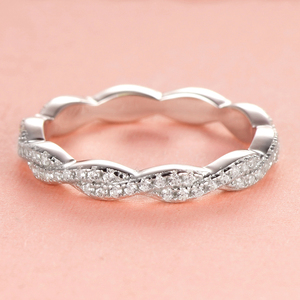 Anillo de Compromiso de Oro Rosa con Circonita Cúbica Chapada en Rodio para Mujer, Diseño de Espiral, de Sun Star Jewelry Supplier - Product Image 4