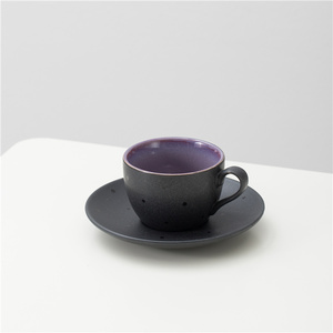 Conjunto de copo de chá de espresso cappuccino, conjunto ecológico de alta qualidade com copo de cerâmica preto com molhador - Product Image 2