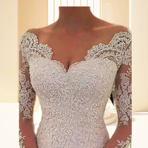 Robes de mariée de luxe en dentelle blanche à sequins, col en V, manches longues, style sirène, coupe brésilienne - Product Image 3