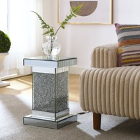 Nouveautés Table d'appoint miroir argentée avec 8 couleurs Tunnel de temps lumières Table d'extrémité de canapé en verre pour salon chambre