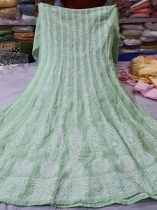 Vestido Anarkali de último diseño con apliques florales y Bordado de hilo pesado 100% algodón gasa ropa de verano - Product Image 3