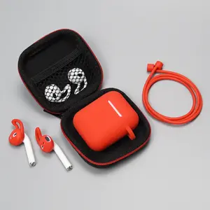 6 IN-1 보호 케이스 AirPods 1 2 헤드폰 끈 Carabiner 실리콘 커버 AirPods 프로 케이스