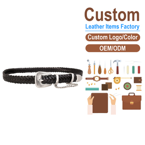 Cinturón de Cuero Genuino Tejido a Mano para Mujer, Cinturón de Cintura de Cuero Vacuno Estilo Retro Occidental con Cadena - Product Image 2