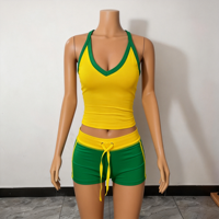 Ensemble Lounge Deux Pièces Personnalisé avec Logo pour Femme, Style Y2K, Débardeur Col V et Short Taille Haute avec Design Color Block