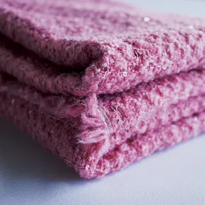 Design popolare lana rosa boucle poliestere colorato lucido maglia fantasia tessuto tweed rosso per abiti da uomo
