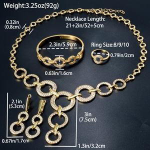 Parure de bijoux pour femme, boucles d'oreilles et collier de mariée plaqués or 14 carats, style Dubai - Product Image 3