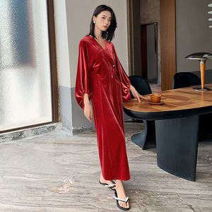 Albornoz liso <span class=keywords><strong>Pijamas</strong></span> Mujer sexy terciopelo de lujo ropa de dormir pleuche polar elegante señora Albornoz de terciopelo - Product Image 5