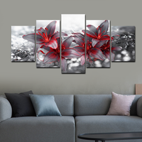 Peinture de paysage moderne en 5 parties, impression de fleurs de lys sur toile, décoration murale intérieure