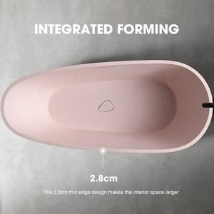 Bañera moderna de piedra artificial independiente para interiores, bañera de remojo de <span class=keywords><strong>SPA</strong></span> de forma ovalada rosa para hoteles - Product Image 3