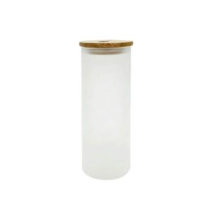 Vaso de Cerveza con Forma de Lata, Botella de Agua de 18 oz, Vaso Sublimable en Blanco, Vaso Esmerilado de 18 oz, Vaso Tipo Mason con Tapa de Bambú y Pajita - Product Image 1