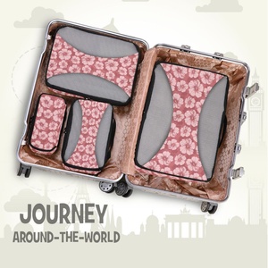 Ensemble de 4 organisateurs de bagages de voyage imperméables personnalisables avec motif de fleurs d'hibiscus hawaïennes, cubes de compression pour valises - Product Image 6