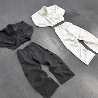 Ensemble Survêtement et Hoodie Deux Pièces Personnalisé de Luxe en Coton Noir et Blanc à Épaules Tombantes avec Effet Délavé et Lettrage Imprimé 3D en Relief Superposé